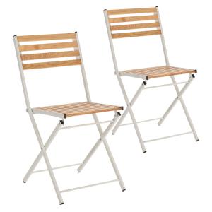 Pack de 2 chaises de jardin pliantes en bois et métal blanc