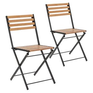 Pack de 2 chaises de jardin pliantes en bois et métal noir