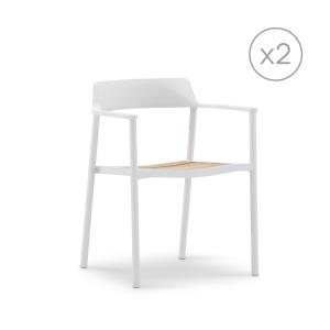 Pack de 2 chaises empilables de jardin alum blanc et teck