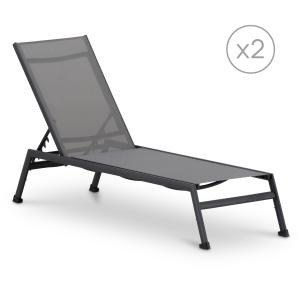 Pack de 2 chaises longues de jardin en aluminium anthracite