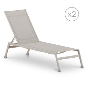 Pack de 2 chaises longues de jardin en aluminium beige