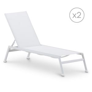 Pack de 2 chaises longues de jardin en aluminium blanc