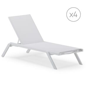 Pack de 4 chaises longues de jardin en aluminium blanc