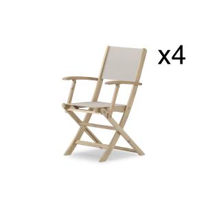 Pack de 4 chaises pliants en bois clair et textilene beige