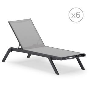 Pack de 6 chaises longues de jardin en aluminium anthracite