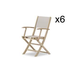 Pack de 6 chaises pliants en bois clair et textilene beige