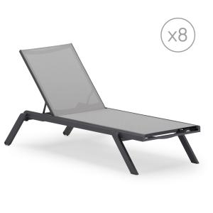 Pack de 8 chaises longues de jardin en aluminium anthracite