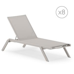 Pack de 8 chaises longues de jardin en aluminium beige