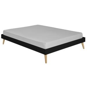Pack lit 2 places avec pieds et matelas bois massif noir 14…