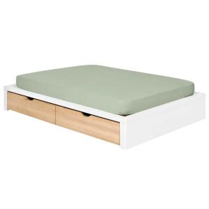 Pack lit avec 2 tiroirs et matelas blanc et hêtre 160x200 c…