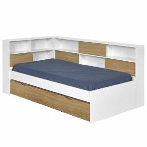 Pack lit cosy avec matelas blanc et bois 90x190 cm