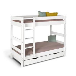 Pack lit superposé avec tiroirs 80x190 cm bois massif blanc