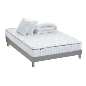 Pack matelas ressorts sommier couette oreillers 140x200 gris