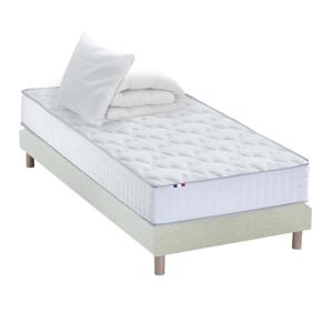 Pack matelas ressorts sommier couette oreillers 90x190 beige