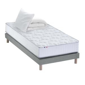 Pack matelas ressorts sommier couette oreillers 90x190 gris