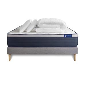Pack matelas sommier 160x200 cm kit gris oreiller couette