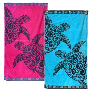 Pack Serviettes de plage éponge velours Jacquard Tortues Ta…