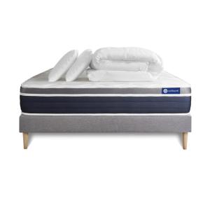 Pack sommier kit matelas Hybride 140x190 Gris Oreiller coue…