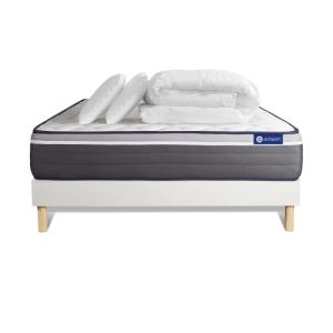 Pack sommier kit matelas Hybride 160x200 Blanc Oreiller cou…