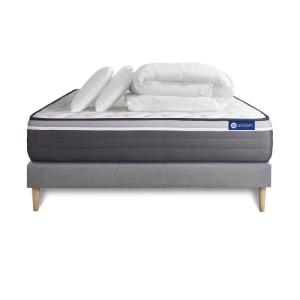 Pack sommier kit matelas Hybride 180x200 Gris Oreiller coue…