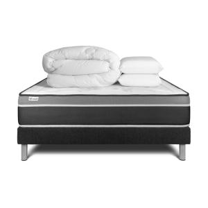 Pack sommier kit matelas Hybride 200x200 Noir Oreiller coue…