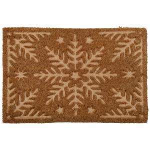 Paillasson ciselé en fibre de coco motif flocon beige 40x60