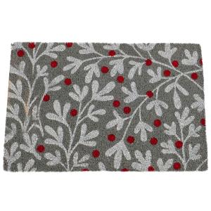 Paillasson coco fleuri gris, blanc, rouge 60x40x1.5cm