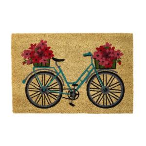 Paillasson coco multicolore vélo fleuri 60x40x1,5cm