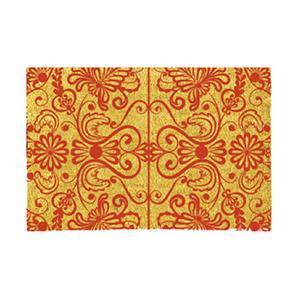 Paillasson en coco motifs volutes rouges 70x40cm