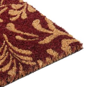 Paillasson en fibre de coco bordeaux imprimé floral 40x60