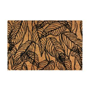 Paillasson fibre de coco motif feuilles naturel-noir 60x40