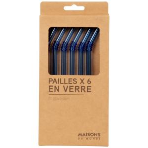 Pailles en verre effet plié bleu (x6)