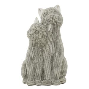 Paire de chats en résine argentée 13x10x21 cm