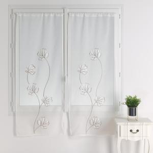 Paire de vitrages au style floral polyester blanc 60x160 cm