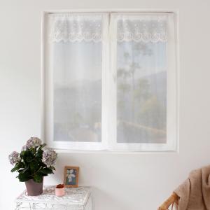 Paire de vitrages avec top à volant brodé etamine blanc 60…
