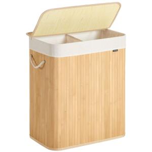 Panier à linge 100 l 2 compartiments couvercle pliable coul…