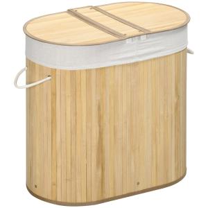 Panier à linge 100l avec 2 sections bambou naturel