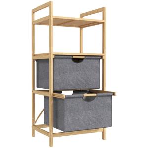 Panier à linge 2 sacs coulissants bambou naturel