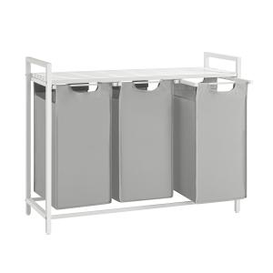 Panier à linge 3 compartiments avec étagère 3 x 38 l gris