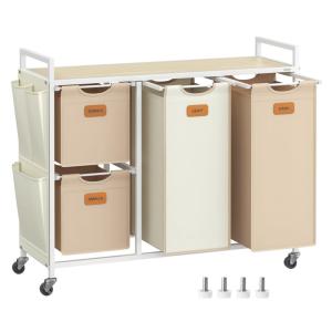 Panier à linge 4 compartiments corbeille 150l marron et bla…