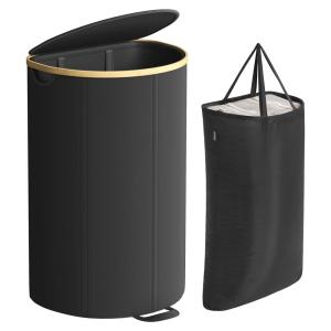 Panier à linge 90 litres avec couvercle sac amovible noir e…