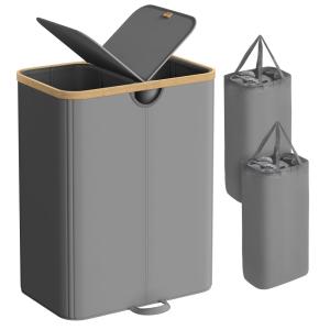 Panier à linge à 2 compartiments 150 l avec couvercle gris…