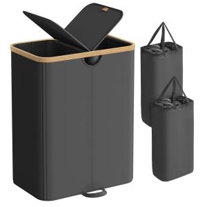 Panier à linge à 2 compartiments 150l avec couvercle noir e…