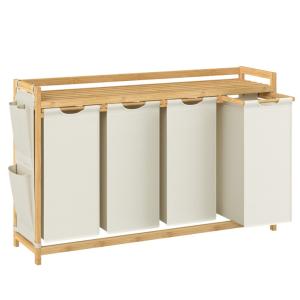 Panier à linge avec 4 compartiments en bambou 4 x 50 l blan…