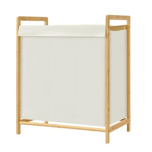 Panier à linge avec couvercle 3 compartiments 150 l crème