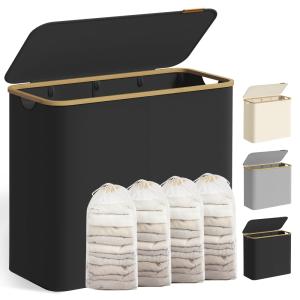 Panier à linge avec couvercle à4 compartiments 200l tissu o…