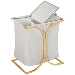 Panier à linge avec couvercle bambou gris foncé