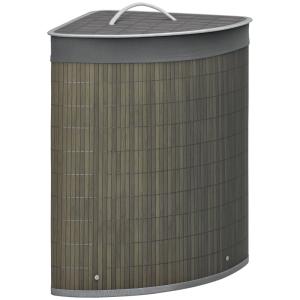 Panier à linge d'angle 55l couvercle et sac amovible bambou…