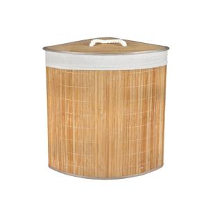 Panier à linge d'angle en bambou avec couvercle 48 litres