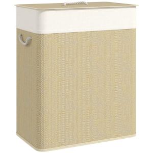 Panier à linge double 100 l bambou crème